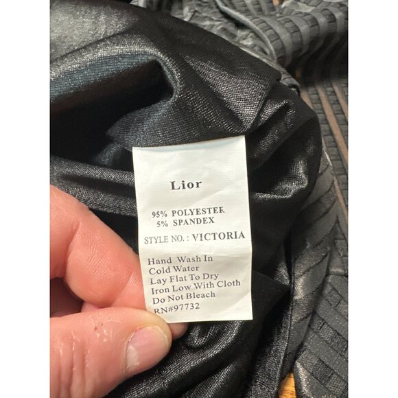 Lior Paris Black Sheer Textured Striped Zip-Front Collared Blouse Womens Size XL - Picture 8 of 9